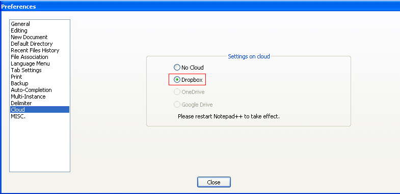 Dropbox Cloud Linking with Notepad++